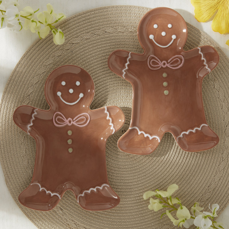 Tabletops Gallery Set of 2 Gingerbread Man Stoneware Appetizer Plates