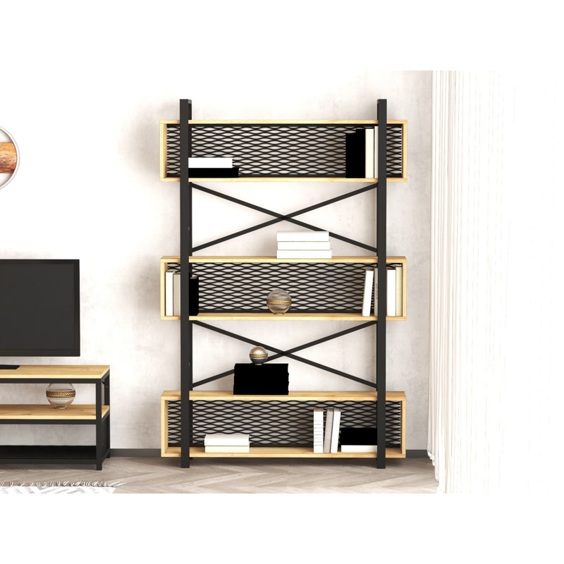 Modern Bookshelf with Iron Legs, Walnut & Black Finish, 47.2 x 70.9 x 10.6 inches | 100% Melamine Coated Particle Board, Thickness: 0.7 inches | Sturdy & Stylish Storage Solution for Home or Office