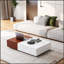 Table basse en noyer de style moderne avec deux espaces de rangement, finition en marbre et design contemporain pour des salons élégants.