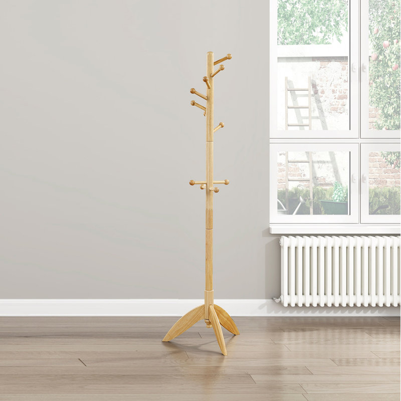 Coat Rack Solid Wood, 11 Hooks Coat Hanger Stand Entryway Home Furniture 1Pc, Natural