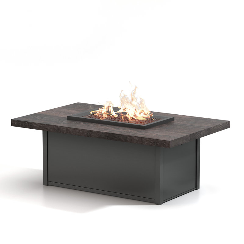 Chat Polyresin/Aluminum Propane/Natural Gas Fire Pit, Carbon - Sequoia - Bronze Glass, 19" H x 32" W x 52" D