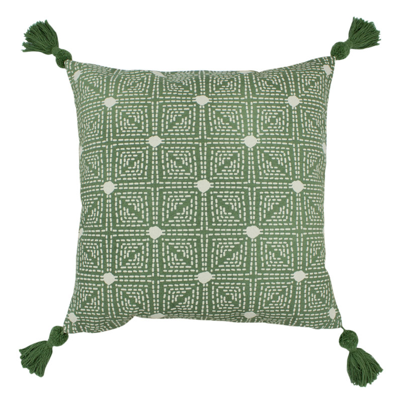 Geometric Square Cushion, Sage Green, Feather