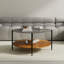 Table basse de style Mid-Century moderne avec plateau en verre + tablette de rangement en bois, structure en métal noir, conception ronde, peu encombrante, 32,28 pouces, table basse moderne de style Mid-Century noir transparent avec plateau en verre + l-725754356