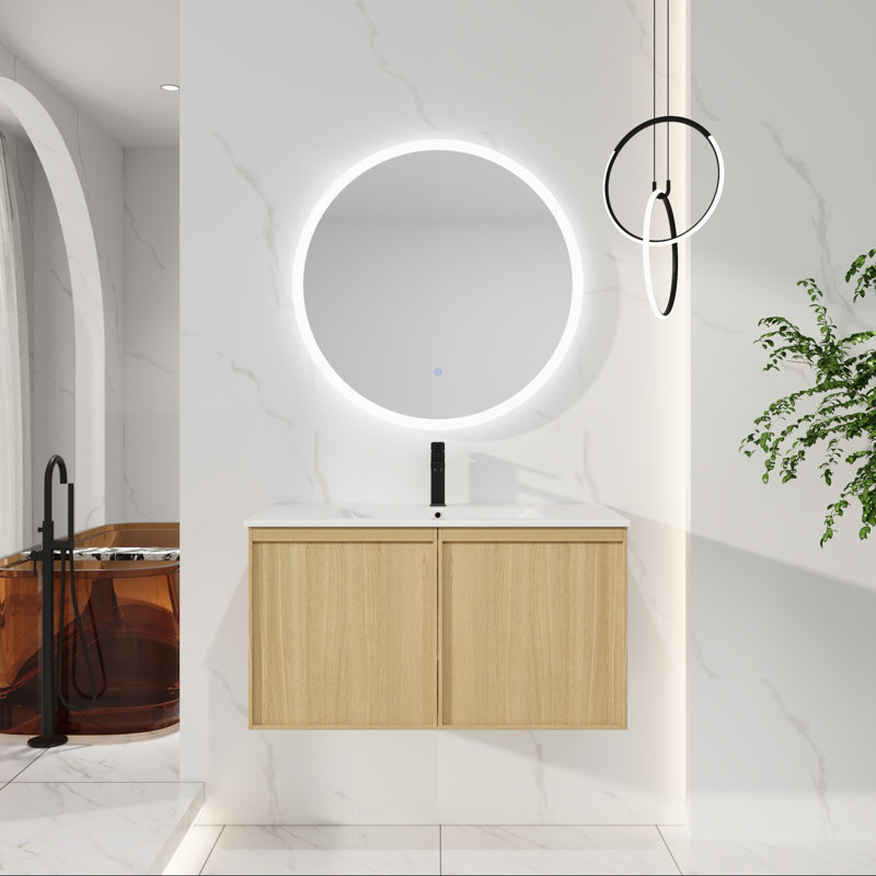  Meuble-lavabo flottant 36 po avec lavabo intégré en chêne clair 36 po, L 36 po