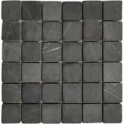 Dark Grey Square 2x2 Marble Mosaic Tile 12 x 12 in Mesh-Backed Sheet (1 Sq Ft)