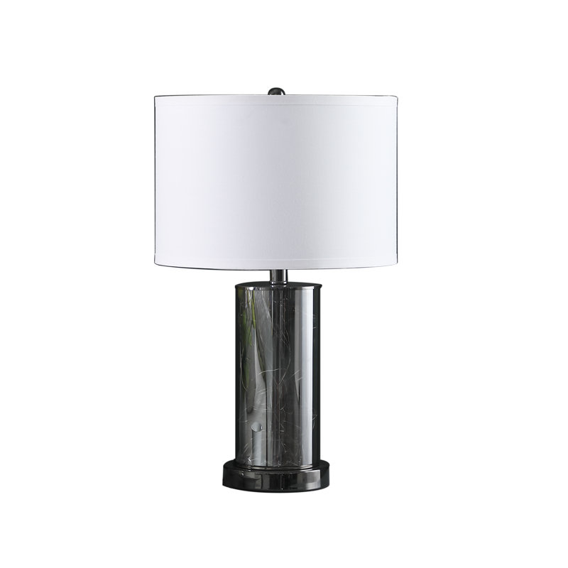 21.25" Black Chrome Cylinder Nightstand Lamp with LED Light