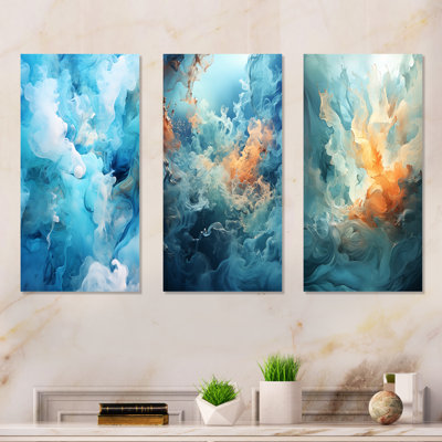 Ensemble de 3 décorations murales bleu marine et blanches