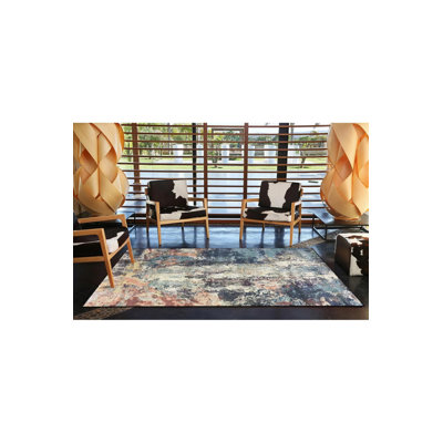 Tapis tissé à motif pastel bleu ciel et motif lavable