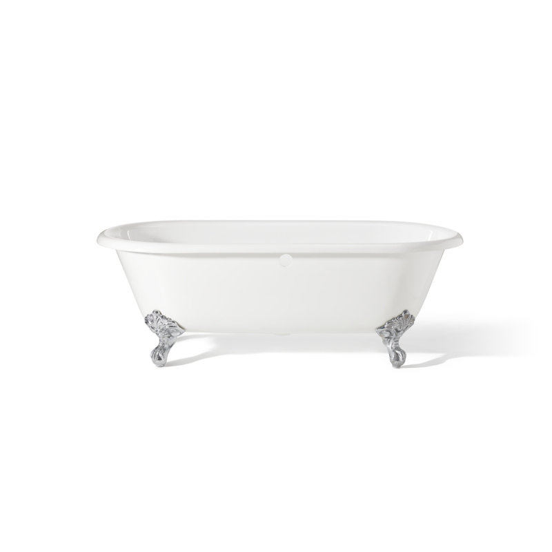 Regal 70'' L Soaking Bathtub, 6" Faucet Hole Drilling, Polished Nickel Feet, White