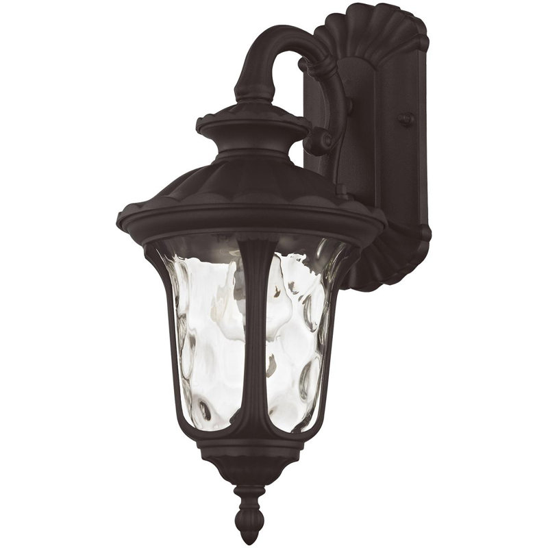 Outdoor Wall Lantern Pendant Fixture – Clear Water Glass Shade, 16.25" H x 7.25" W x 7.25" D, Black