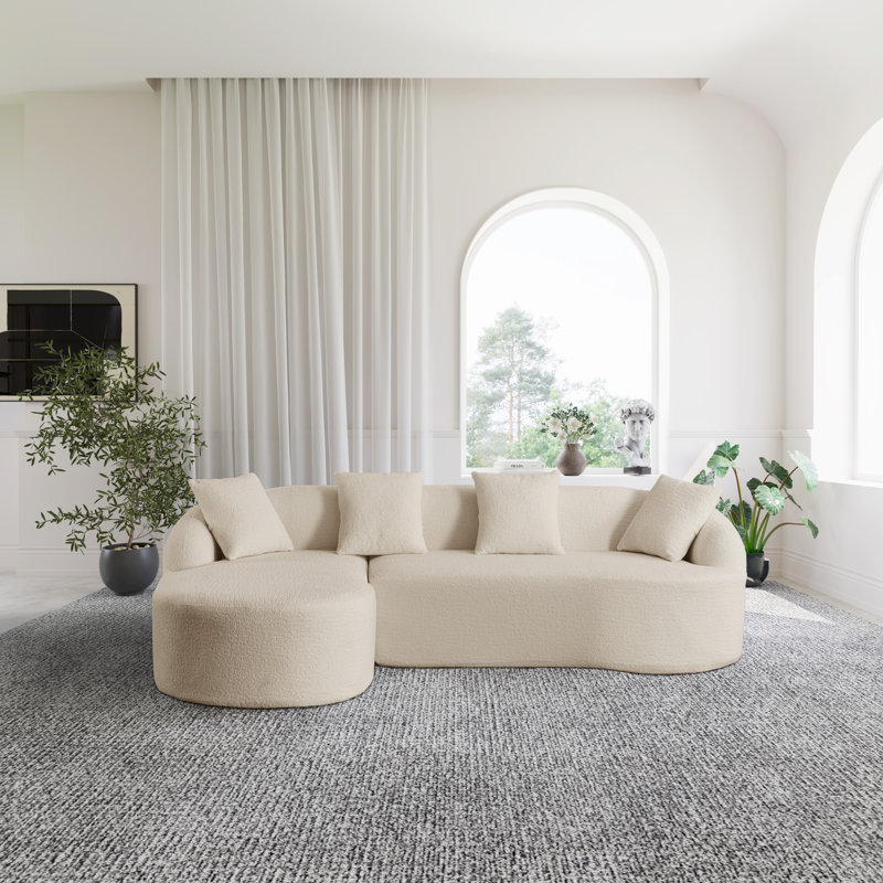 2-piece Boneless L-shaped Sectional Sofa With Curved Design And Left-facing Chaise, Brown Chenille