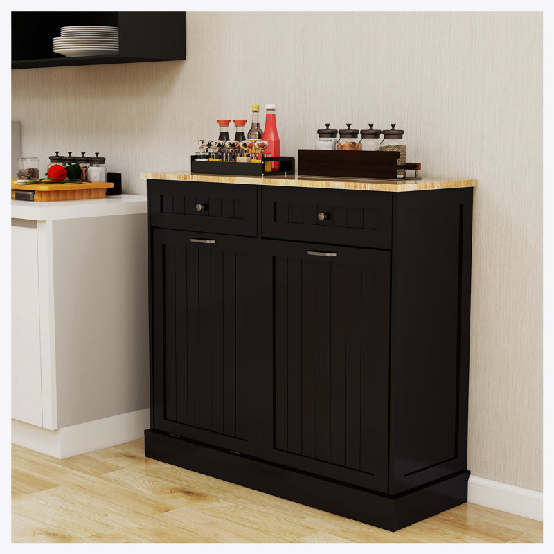 Armoire poubelle de cuisine à deux tiroirs et deux compartiments, Noir