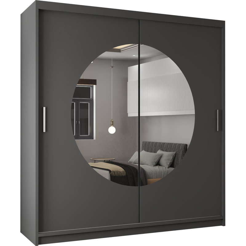 Cevahir 2 Door Manufactured Wood Wardrobe, Grey, 217cm H x 150cm W x 62cm D