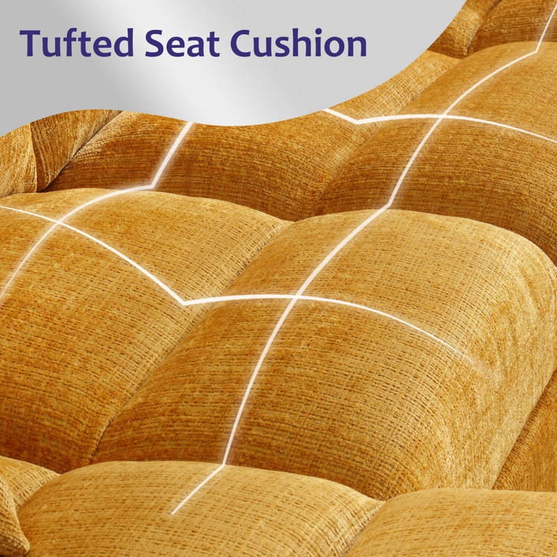 Allan 114"W Chenille U Shape Tufted Sectional, Yellow Chenille