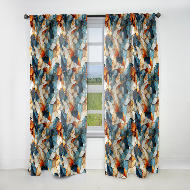 Rideau obscurcissant en marbre bleu sarcelle et orange futuriste - 1 panneaux, L 52 po x L 120 po