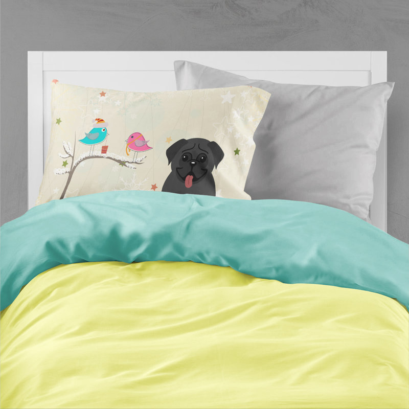  Taie d'oreiller cadeaux de Noël entre amis, Pug noir