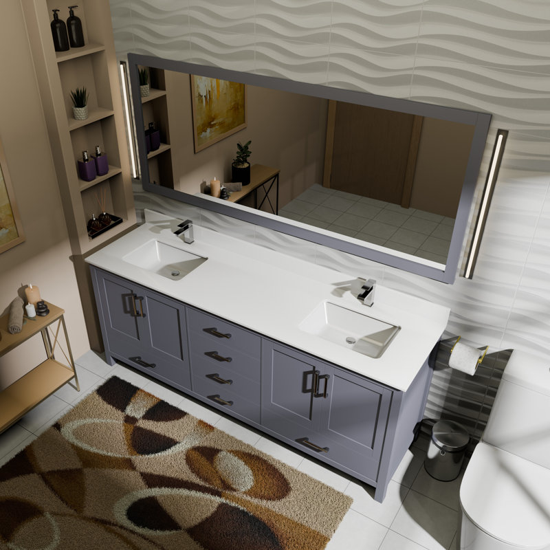 Jacques 72 in. W x 22 in. D Double Bath Vanity and Top, Dark Gray, White Quartz