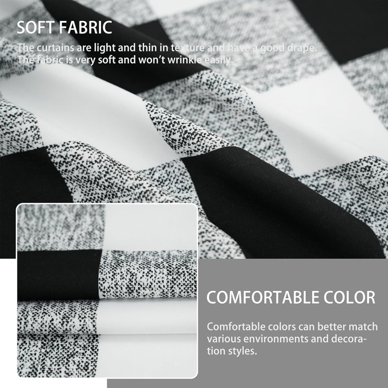 Paire de rideaux semi-transparents 2 panneaux Chionne, L 52 po x L 63 po, Noir / blanc