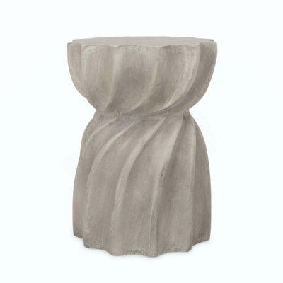 Modern Lightweight Concrete Side Table With Sunburst Top And Hourglass Shape For Outdoor Use