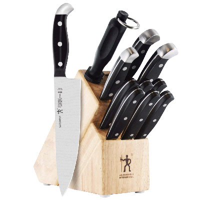 HENCKELS Statement 12-Piece Kitchen Knife Set with Block, Chefs Knife, Steak Knife, Bread Knife, Steak Knives, Kitchen Knife Sharpener, Light Brown