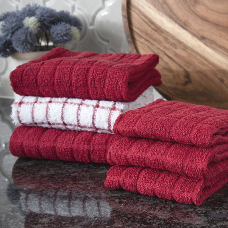 Cotton Plaid Kitchen Towel Linen Set, Paprika