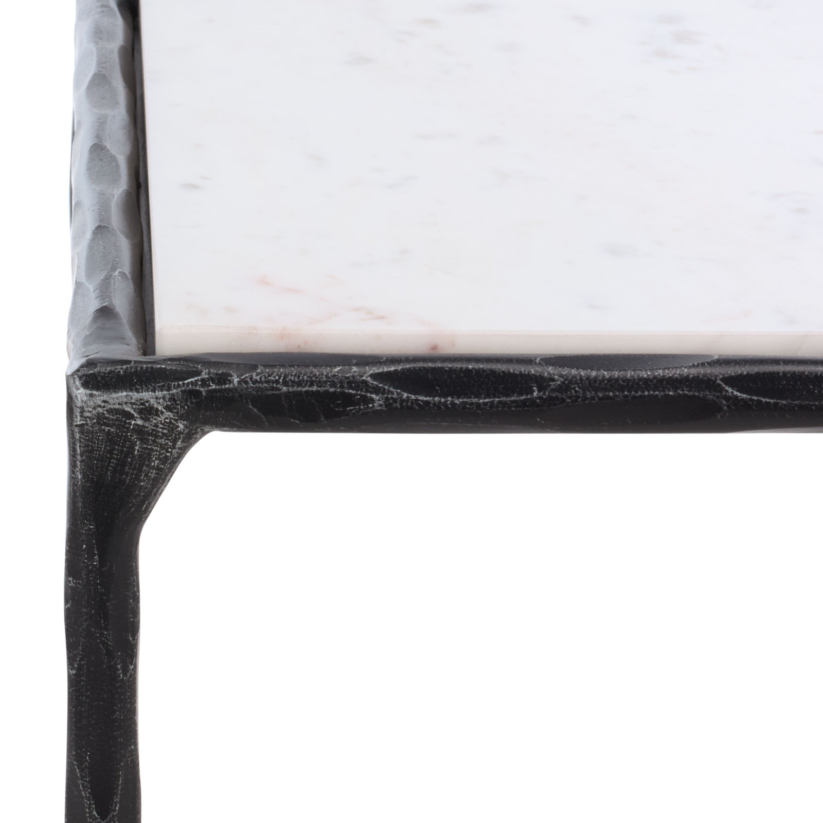 Evelynn 18" Genuine Marble End Table, Black, White Marble