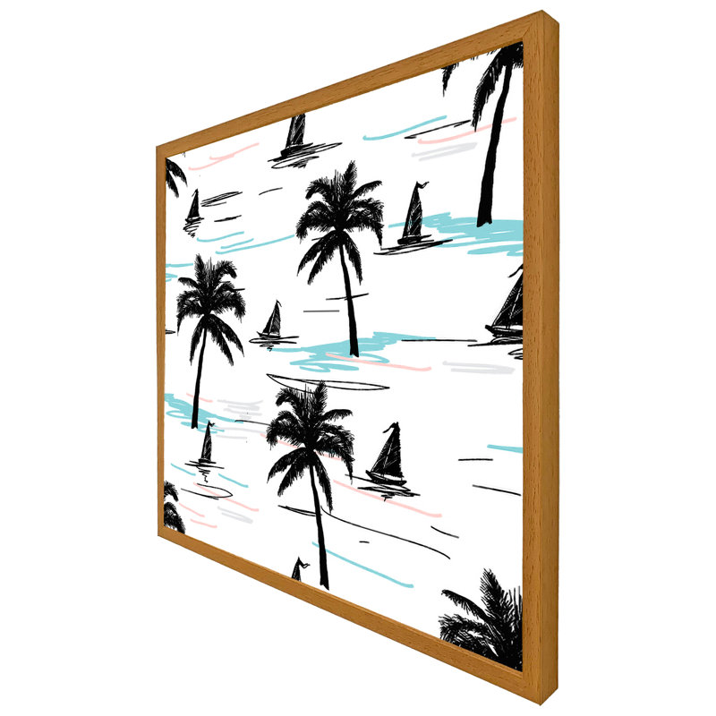 Maryana Palm Trees & Sailboats - Single Picture Frame Print, 31cm H x 31cm W x 4cm D, Black Framed