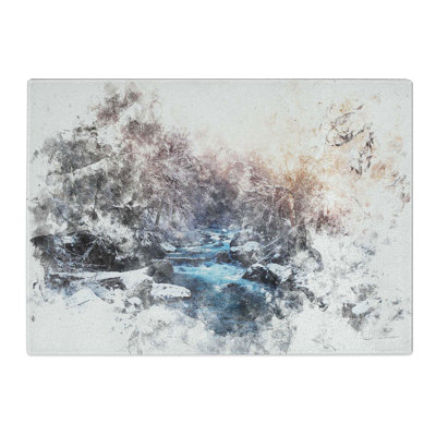 Tempered Glass Winter Forest and Stream in Canada Watercolour Chopping Board