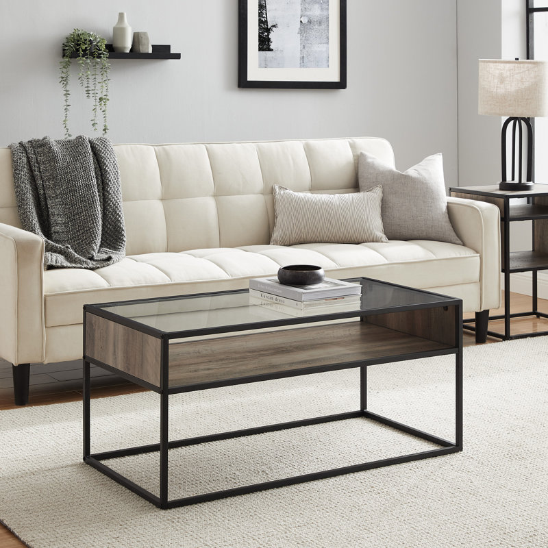 Table basse à cadre avec rangement Barkad, Gris délavé