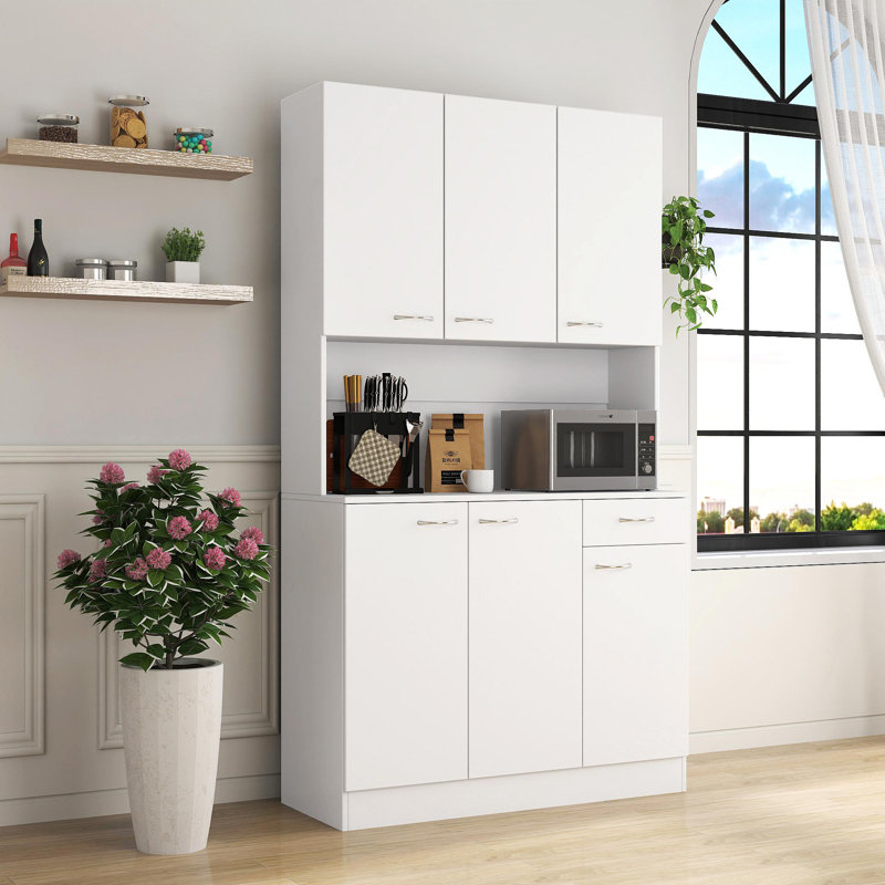 70.87" Tall Wardrobe& Kitchen Cabinet, With 6-Doors, 1-Open Shelves And 1-Drawer For Bedroom,White, White