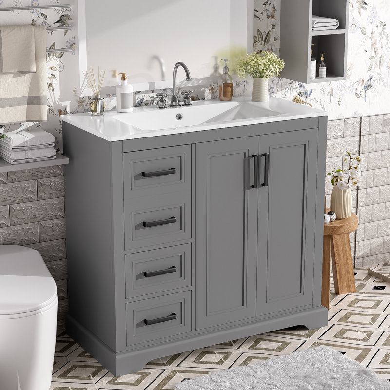 Meuble-lavabo simple 36 po avec lavabo en céramique, Gris