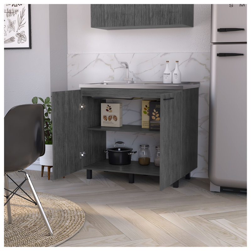 Évier utilitaire Oklahoma 2 avec armoire et comptoir en aluminium gris