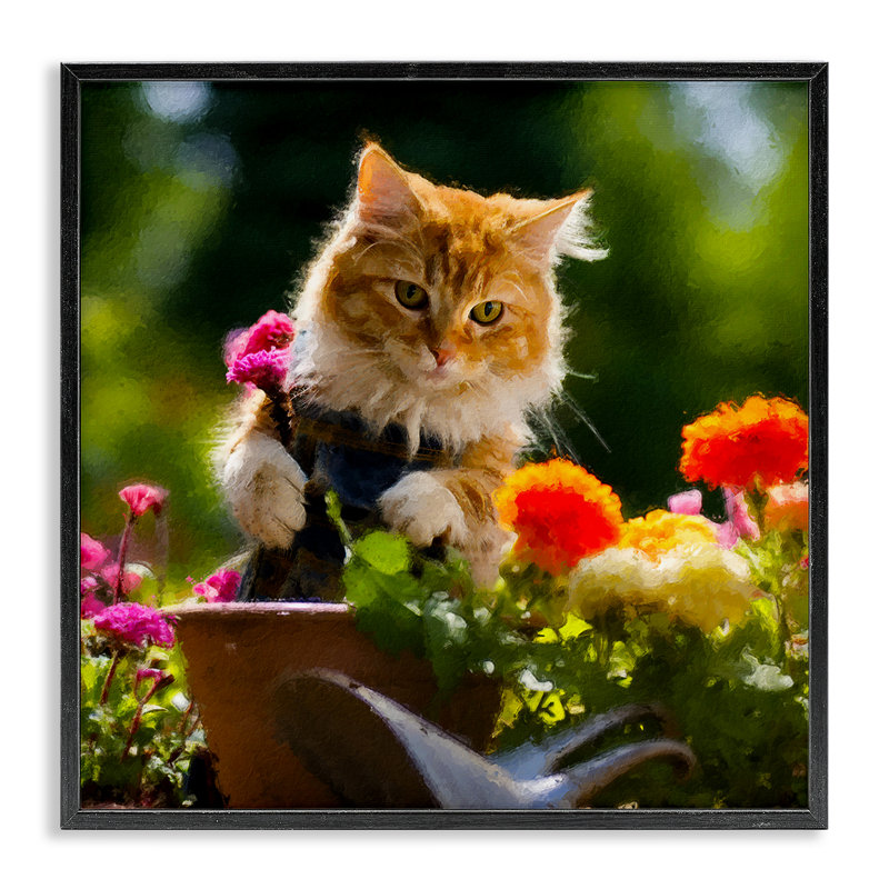 Art de giclée de chaton au printemps par Sean Parnell, Giclée encadrée noir minuit, H 12 po x l 12 po