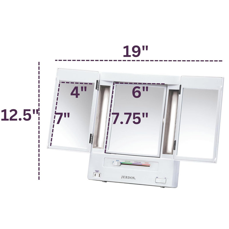 White Tri-Fold Lighted Magnifying Makeup Mirror