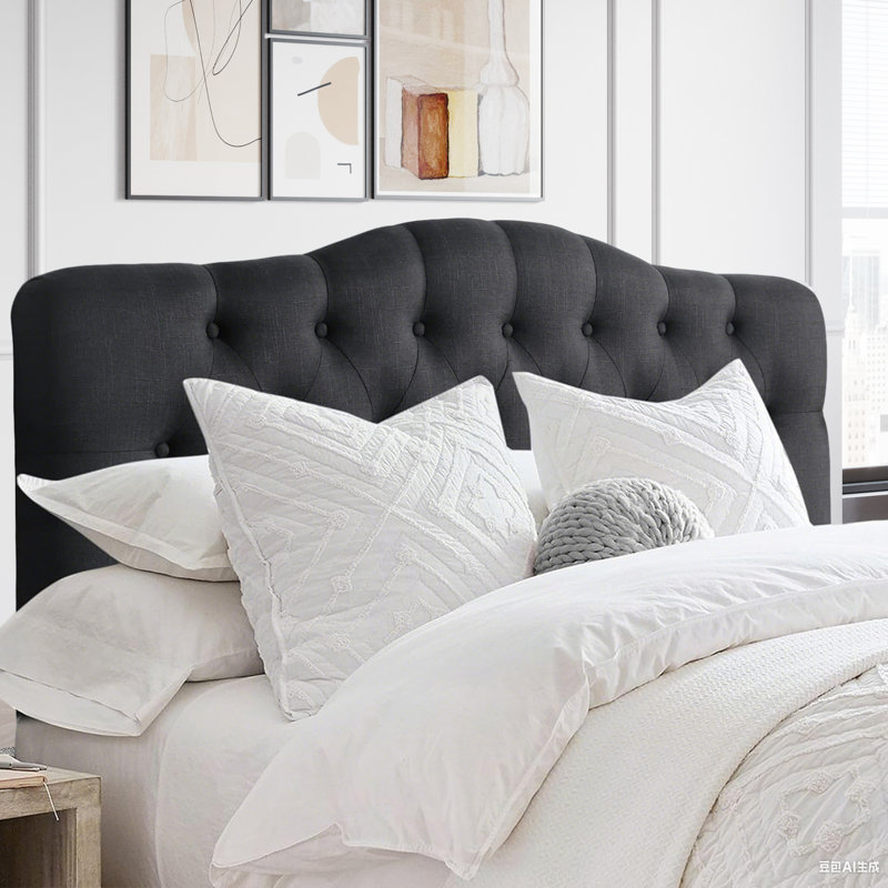 Linen Upholstered Headboard-Modern-Adjustable Height-Button Tufting, Twin, Black