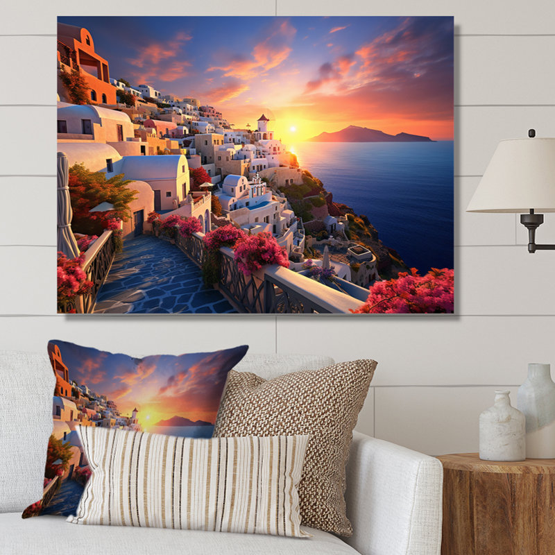 Grèce Oia Splendor III - décoration murale paysages urbains, H 12 po x l 20 po x P 1 po, Toile tendue