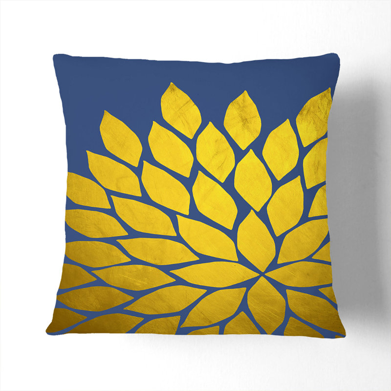Abstract Leaves No.3 Gold Square Throw Cushion, 55cm H x 55cm W x 20cm D, Stone