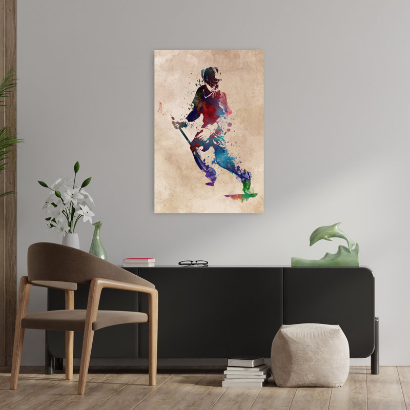 «Vibrant Lacrosse Player», art mural contemporain, 36" H x 24" W