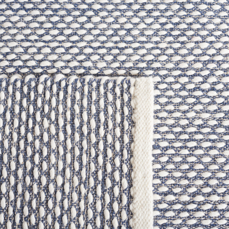 Cace Flat Weave Wool/Cotton Rug in Navy, Rectangle 5' x 8'