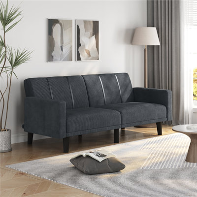 Causeuse convertible à accoudoirs carrés 63 pouces avec accoudoirs carrés et ports USB, gris foncé
