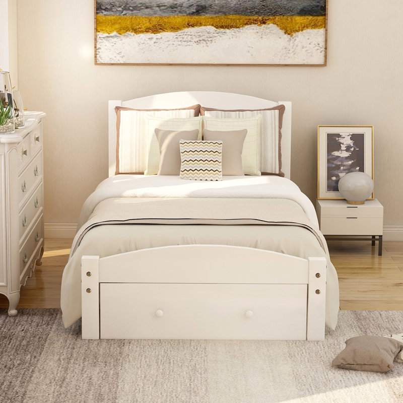 Structure de lit plateforme avec tiroir de rangement et support en lattes de bois, une solution durable et confortable pour la chambre à coucher sans sommier tapissier
