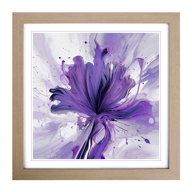 Lavender Flower Abstract No.7 - Single Picture Frame Print on Wood, Oak