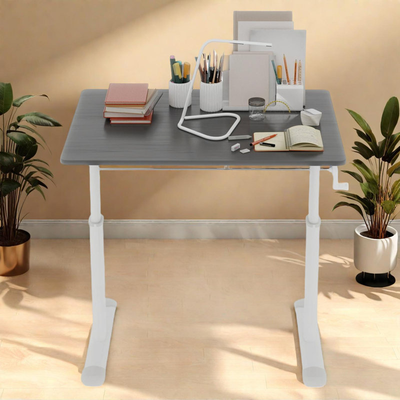 Adjustable Height Desk for Home Office and Study, Manual Crank, Minimalist Design, Gray