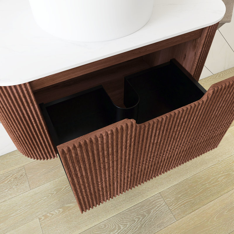30" Wall Mounted Bathroom Vanity With  Round Ceramic Basin Without Faucet