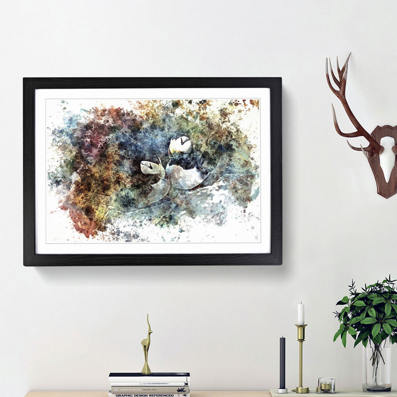 Nesting Atlantic Puffins in Abstract - Framed Print, Black Framed, 36cm H x 48cm W x 2cm D