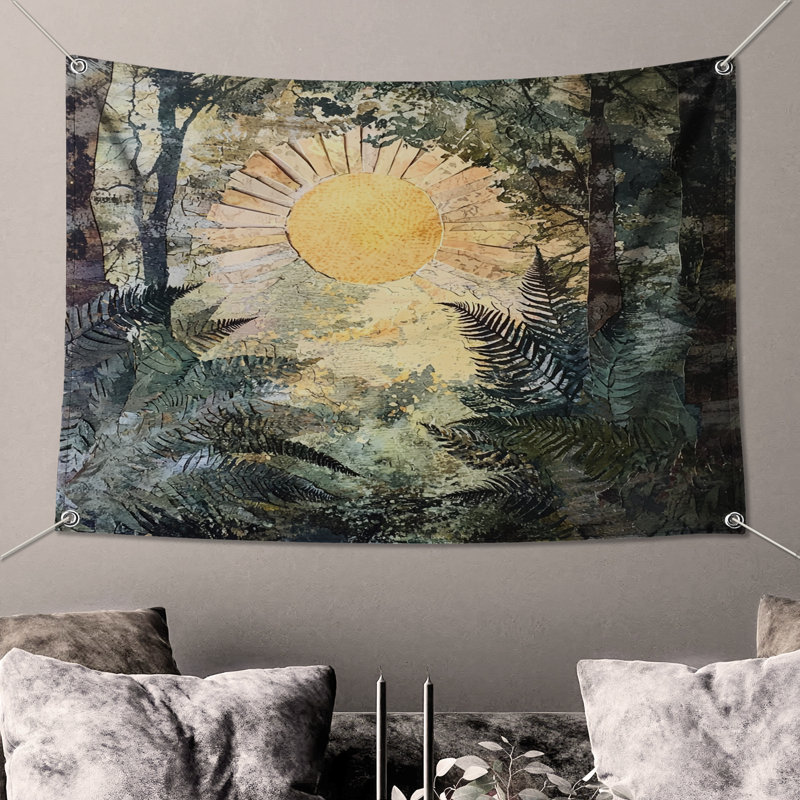 Sunlight Through Ferns Wall Tapestry - Forest Wall Decor, H 104 po x 88 avec 4 œillets
