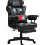 Fauteuil de bureau d'une capacité de poids de 400 lb avec vibrations, chaleur, soutien lombaire, repose-pieds, microfibre, noir, massage par vibrations et fonction de chaleur, siège spacieux pour plus de confort