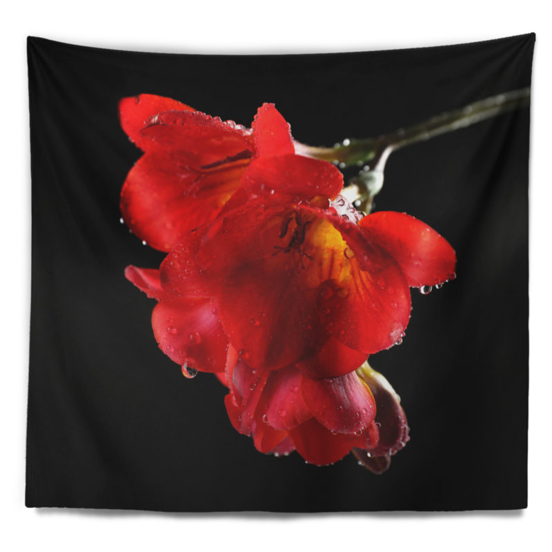 Tapisserie de fleurs sur fond noir freesia, H 68 po x l 80 po