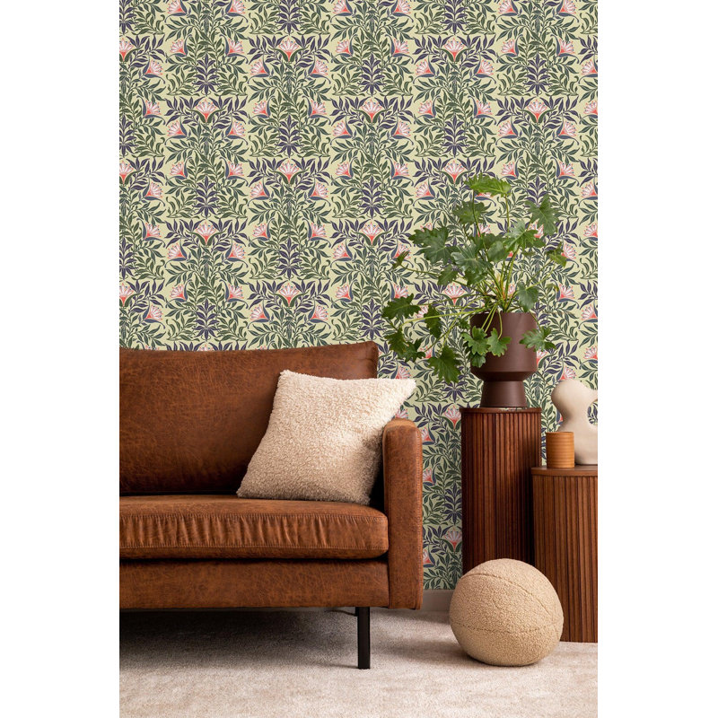 Signature Flowervine 10' L x 24" W Wallpaper Roll, Non-pasted, Faux Grasscloth, Yellow/Green