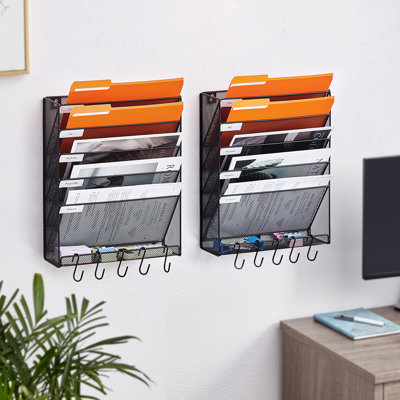File Wall Rack Mesh Wall File Holder 6 Pocket for Office/School